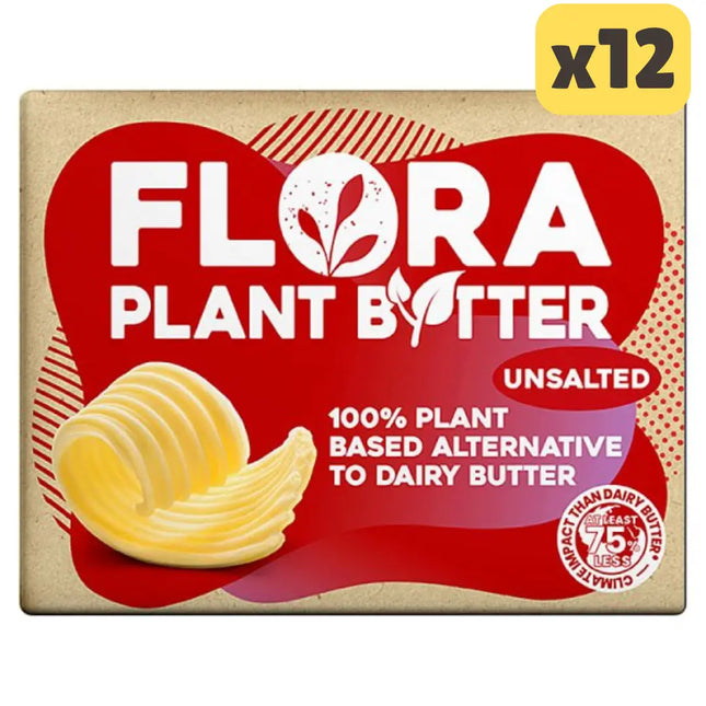Flora Unsalted Block Butter Alternative wholesale case containing 12 packs of plant based unsalted butter alternative