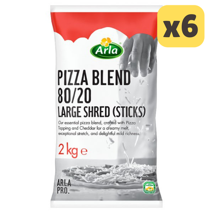 Arla Pizza Blend 80/20 Large Shred Sticks 2kg [CASE OF 6x2KG]