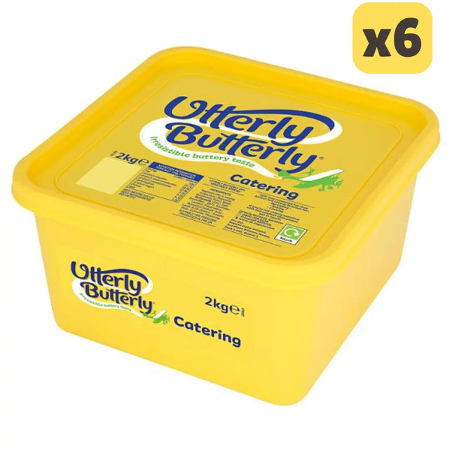 Utterly Butterly catering spread wholesale case containing 6 x 2kg buttery spread tubs for catering kitchens and foodservice use
