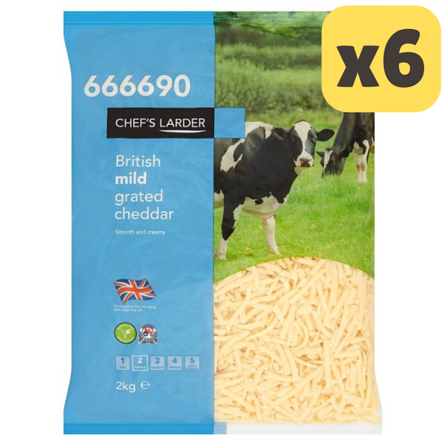 Chef's Larder British Mild Grated Cheddar 2kg [CASE OF 6x2KG]