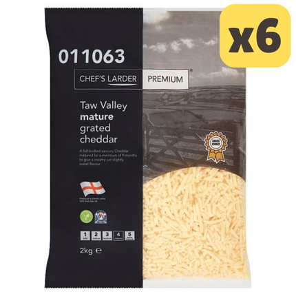 Chef's Larder Premium Taw Valley Mature Grated Cheddar 2kg [CASE OF 6x2KG]
