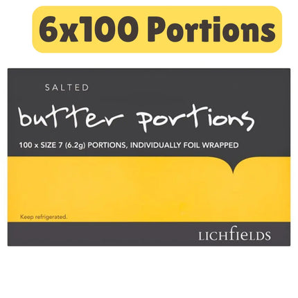 Lichfields salted butter portions wholesale catering case containing 6 boxes of 100 individual butter portions for hotels and hospitality