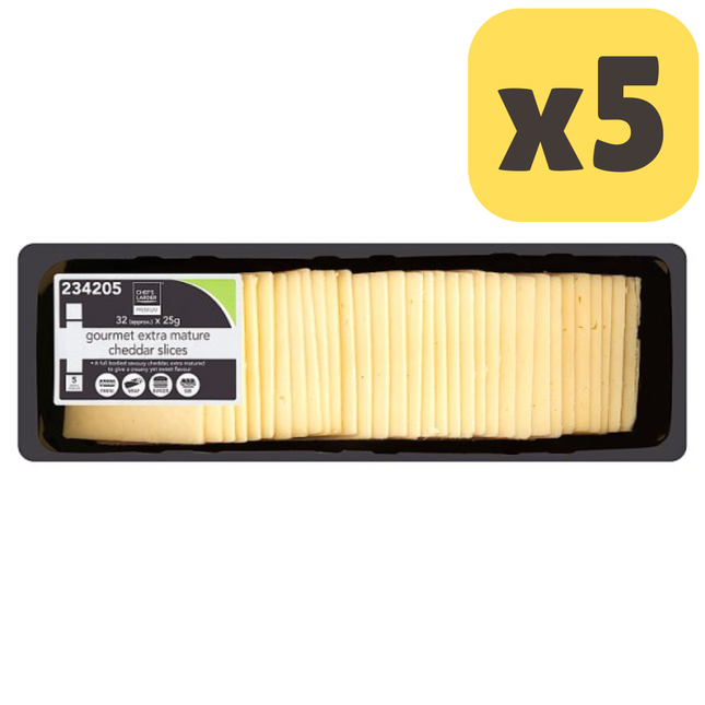 Chef's Larder Premium Gourmet Extra Mature Cheddar Slices [CASE OF 5x800g]