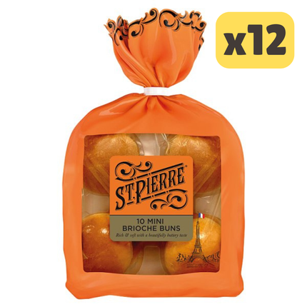 St Pierre Mini Brioche Buns wholesale case containing 12 packs of 10 soft buttery slider buns for catering and hospitality use