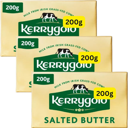 Kerrygold Irish Grass-Fed Salted Butter 3 x 200g | Premium Irish Butter Blocks