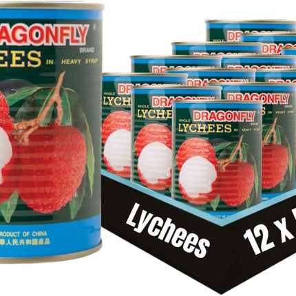 Bulk tinned lychees in syrup catering case containing 12 x 567g canned lychee fruit for cocktails desserts and foodservice use