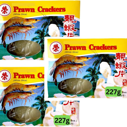 Uncooked prawn crackers Asian shrimp chips 3 x 227g pack for frying snacks takeaway and restaurant catering use