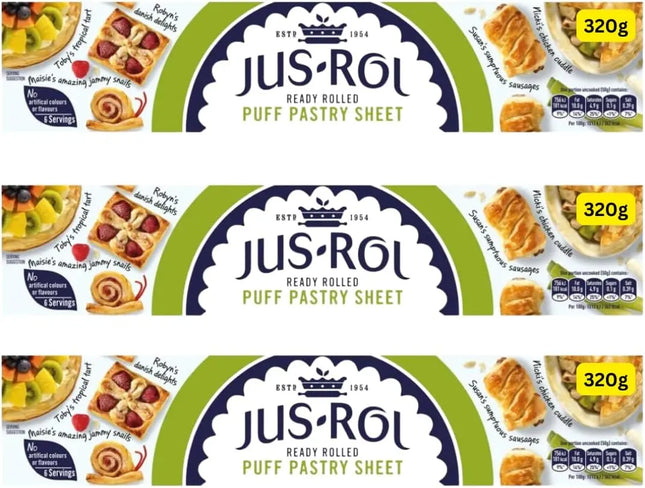 Jus-Rol Ready Rolled Puff Pastry Sheets 3x320g – Pre-Rolled Baking Pastry Jus-Rol Pastry Sheets