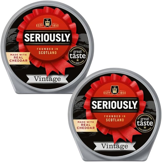 Seriously Good spreadable vintage cheese multipack containing 2 x 125g creamy cheddar cheese spread tubs